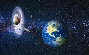 地球,一个虫洞,星球大战死星的图像
