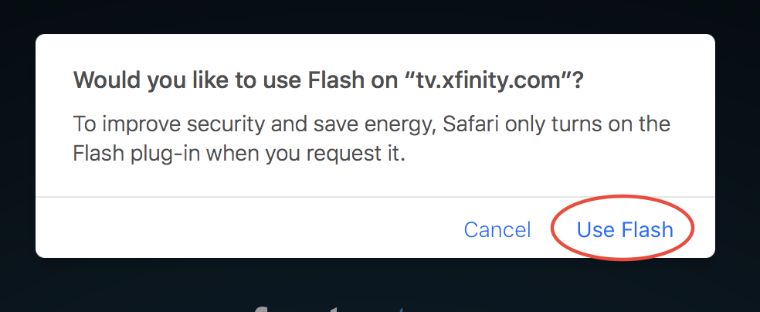 XFINITY校园修复Flash在Mac屏幕截图