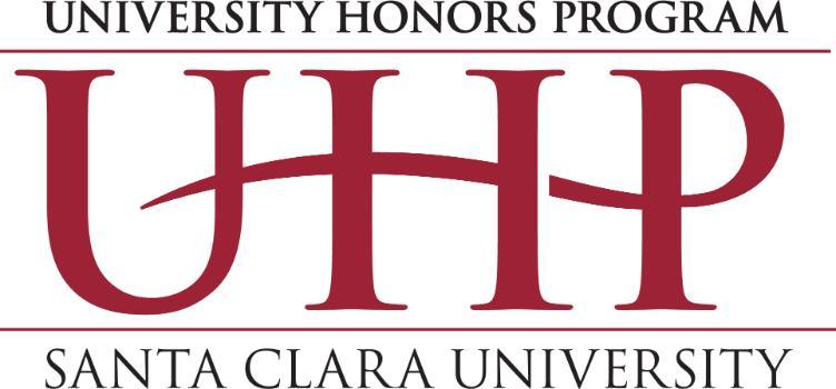 圣克拉拉雷竞技最新app大学荣誉项目标志，以一个大的栗色设计与字母U, H和P为特色